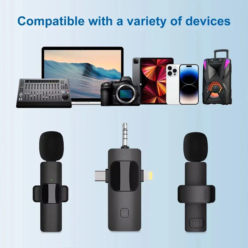 VIKEFON 3 in 1 Professional Wireless Lavalier Microphones for iPhone, Android and Camera,Microphone for iPad tablet with Noise