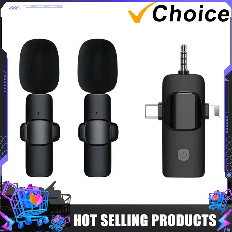 VIKEFON 3 in 1 Professional Wireless Lavalier Microphones for iPhone, Android and Camera,Microphone for iPad tablet with Noise