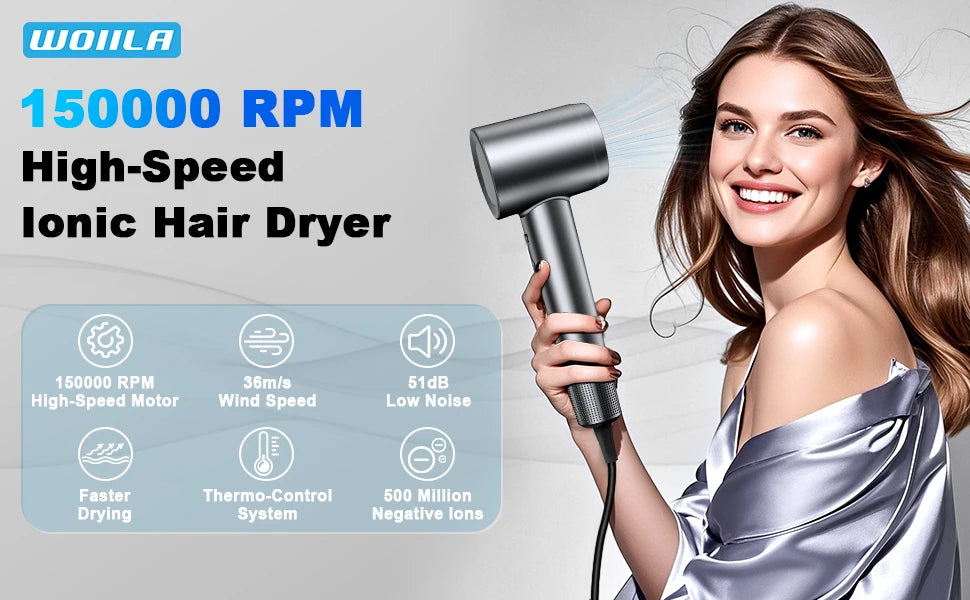Hair Dryer, 150000 RPM Professional High-Speed Blow Dryer 500 Millions Negative Ionic Care Hair Dryer for Fast Drying, Low Noise