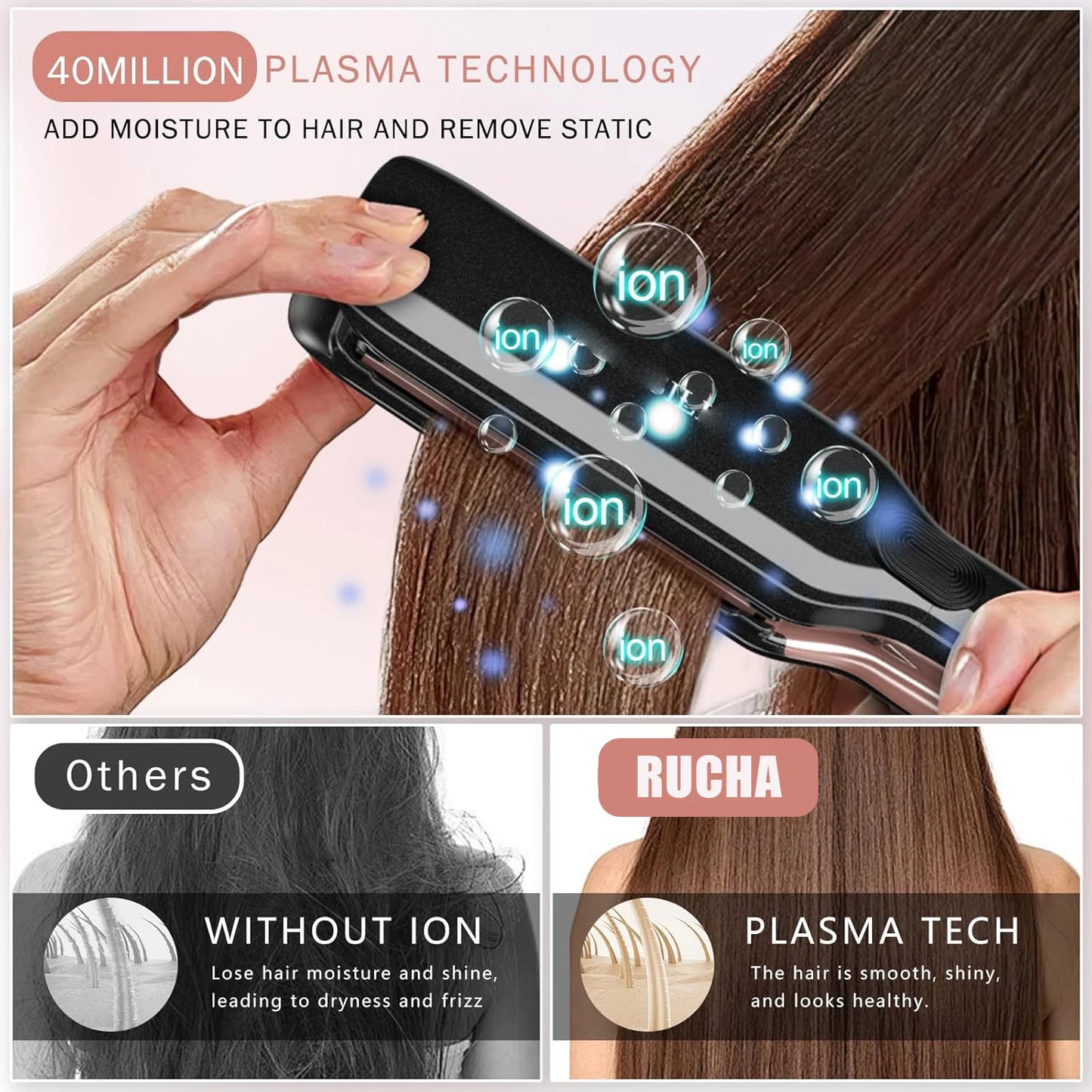 RUCHA Hair Straightener Professional High Temperature Keratin Treatment 500F Hair Flat Iron for Frizzy Hair Recovers the Damaged