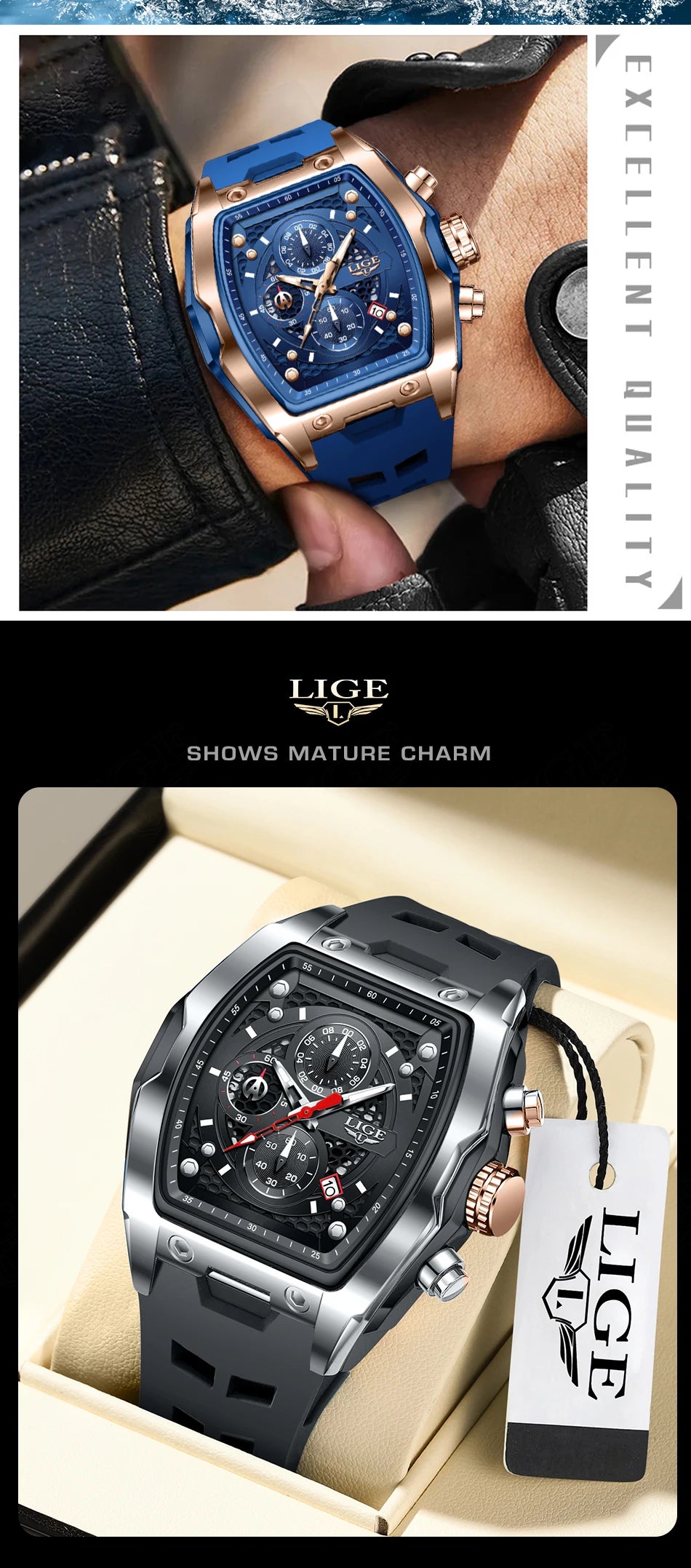 Reloj LIGE para hombre, de lujo, resistente al agua, de cuarzo.