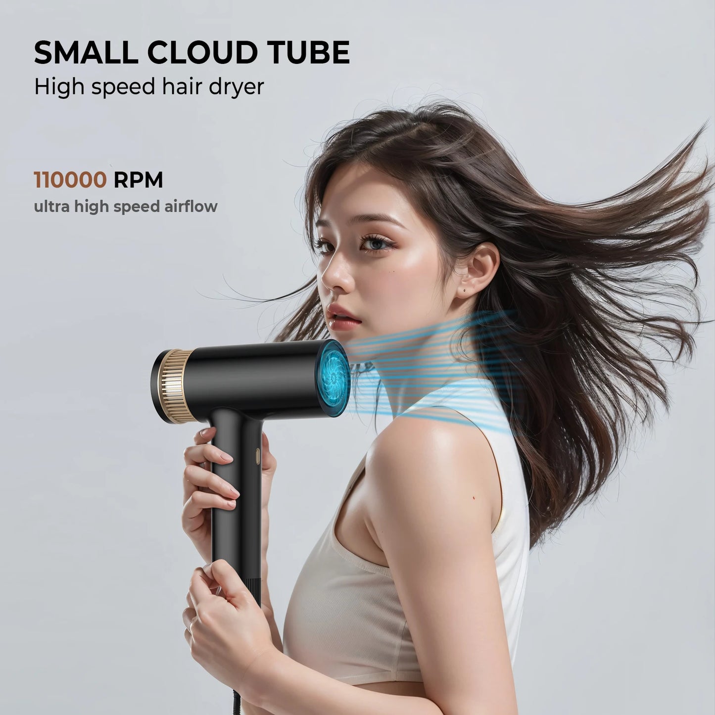 Hair Dryer 110000 RPM High-Speed Brushless Motor Negative Ionic Blow Dryer Thermo-Control Hair Dryer with Diffuser and Nozzle