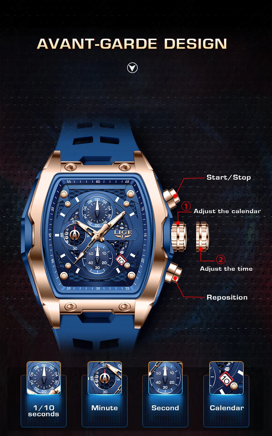 Reloj LIGE para hombre, de lujo, resistente al agua, de cuarzo.