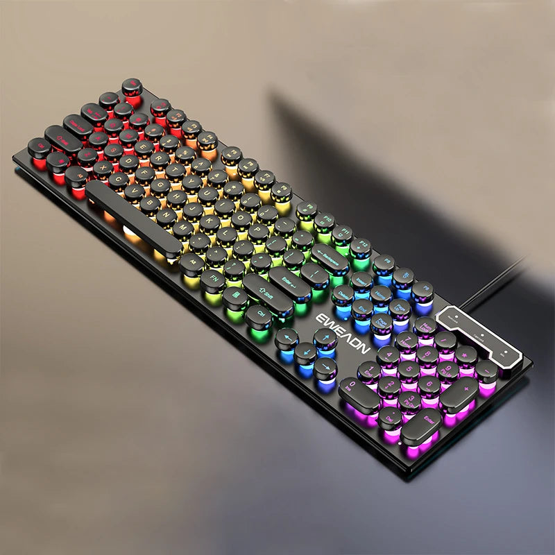 Gamer Keyboard for Dota LOL CS Esports Games Vintage Punk Style Gaming Teclados USB Wired RGB Light Multi Media Office Keyboard