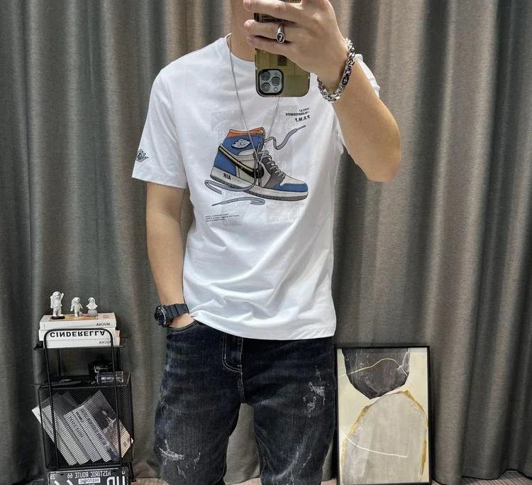 T Shirt for Men Black Man Tee Shirts Slim Fit Streetwear Drawings Top Anime Clothing Wholesale Summer Kpop Vintage Cheap Xl S