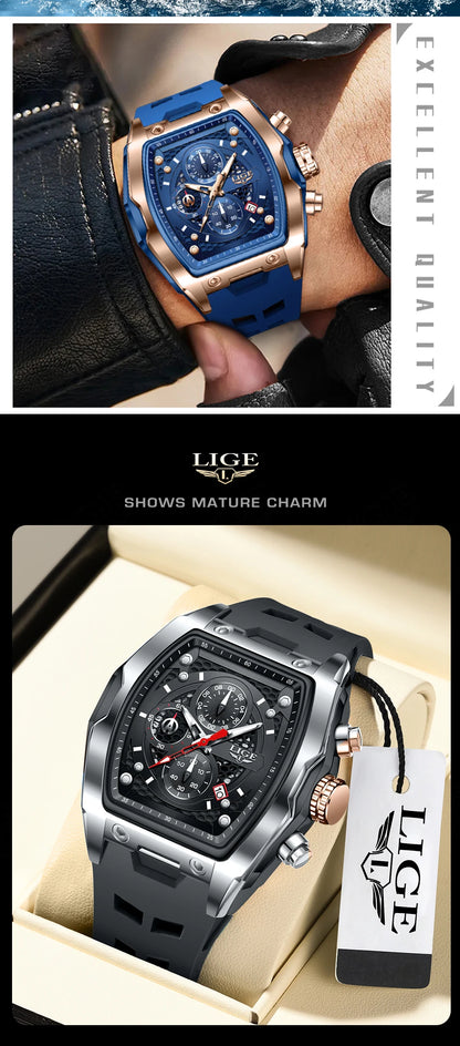 Reloj LIGE para hombre, de lujo, resistente al agua, de cuarzo.