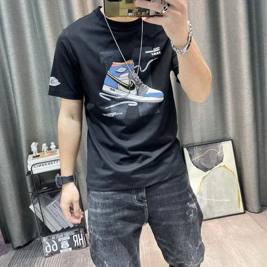 T Shirt for Men Black Man Tee Shirts Slim Fit Streetwear Drawings Top Anime Clothing Wholesale Summer Kpop Vintage Cheap Xl S