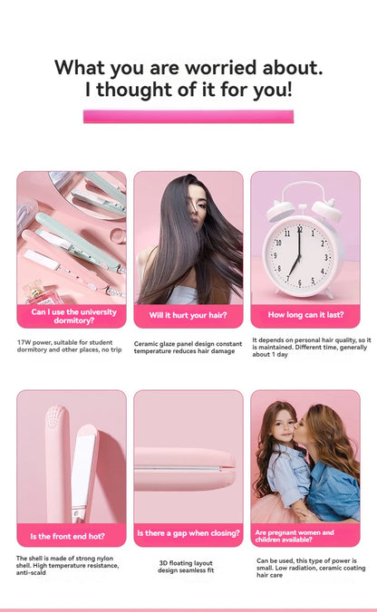 Mini Hair Straightener, Multi-color Splint, Quick Heating, Non-damaging Ceramic Plate, Bangs Clip, Curling and Straightening