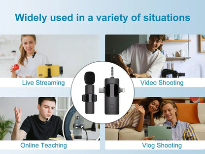 VIKEFON 3 in 1 Professional Wireless Lavalier Microphones for iPhone, Android and Camera,Microphone for iPad tablet with Noise