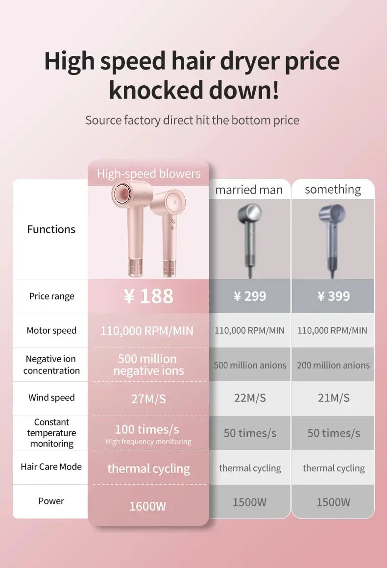 Hair Dryer Professional High-Speed Electric Turbine Hairdry, Low Noise, Constant Temperature And Quick Drying, Suitable For Home