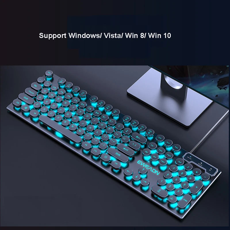 Gamer Keyboard for Dota LOL CS Esports Games Vintage Punk Style Gaming Teclados USB Wired RGB Light Multi Media Office Keyboard