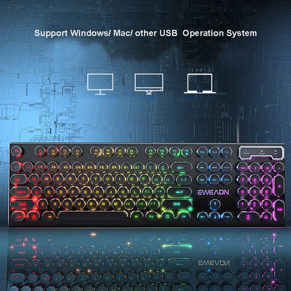 Gamer Keyboard for Dota LOL CS Esports Games Vintage Punk Style Gaming Teclados USB Wired RGB Light Multi Media Office Keyboard