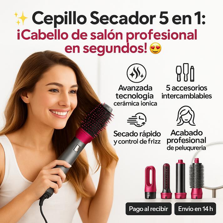 ✨ CEPILLO SECADOR 5 EN 1: ¡CABELLO DE SALÓN EN SEGUNDOS + REGALO SECRETO! 😍