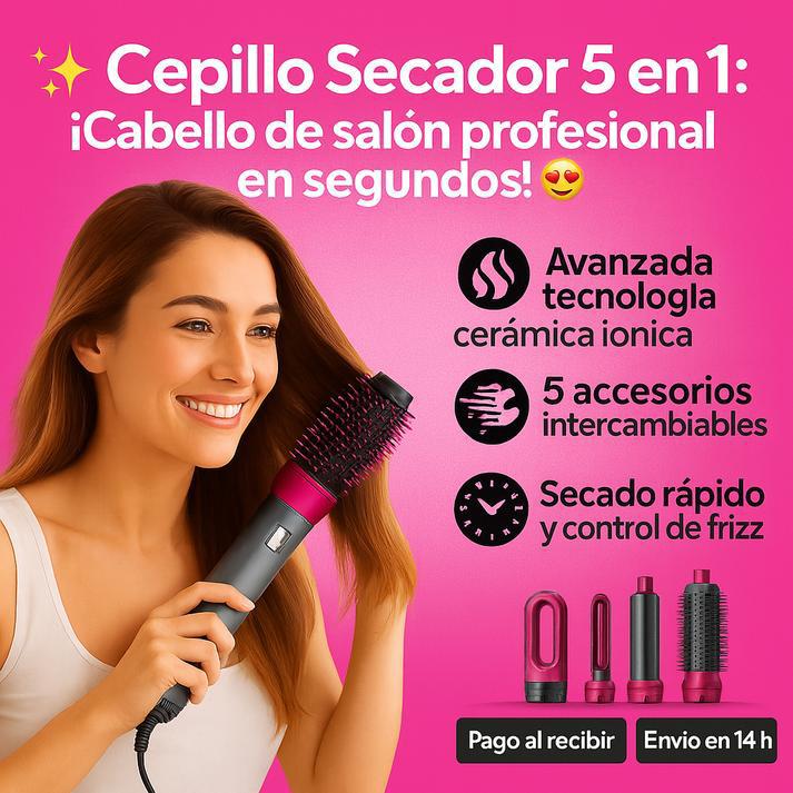 ✨ CEPILLO SECADOR 5 EN 1: ¡CABELLO DE SALÓN EN SEGUNDOS + REGALO SECRETO! 😍