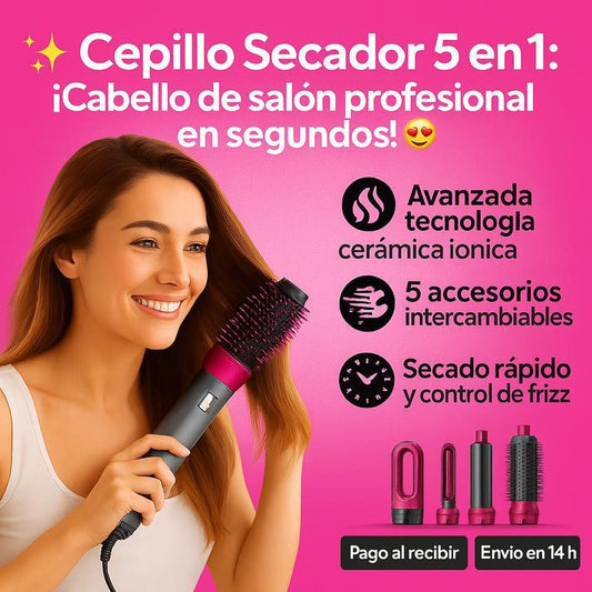 ✨ CEPILLO SECADOR 5 EN 1: ¡CABELLO DE SALÓN EN SEGUNDOS + REGALO SECRETO! 😍
