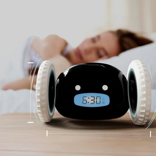 Despertador Digital Inteligente con Ruedas Que Corre Sonido Potente Ruidoso